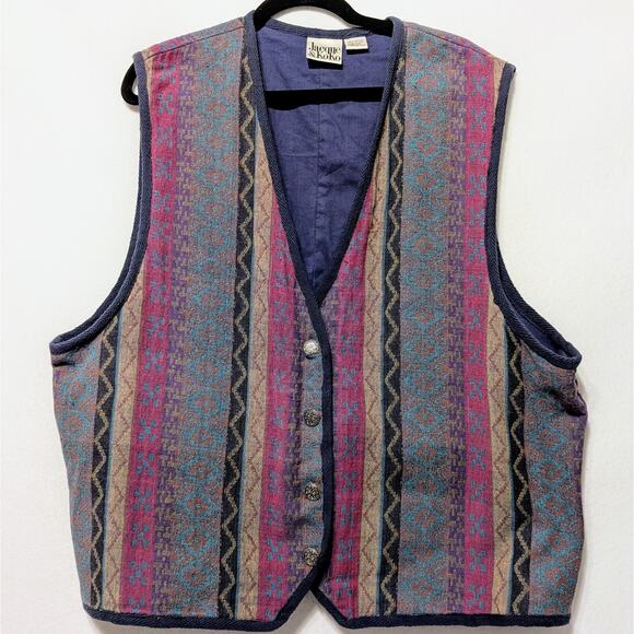 Vintage Women's 90's Geometric Stripe Vest 18/20 Jacque & Koko Blue - Picture 1 of 4